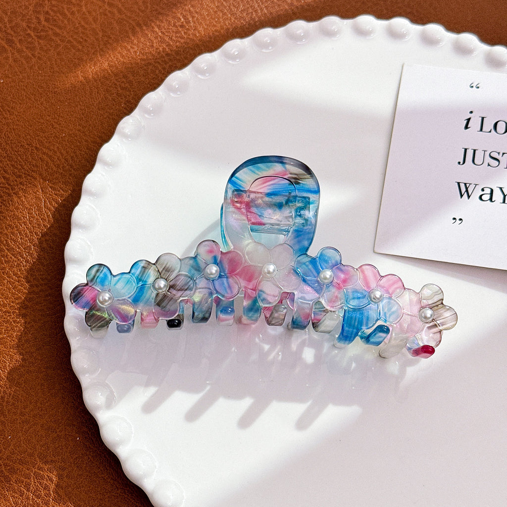 Blossom Cluster Rhinestone Hair Claw Clip - BluePink