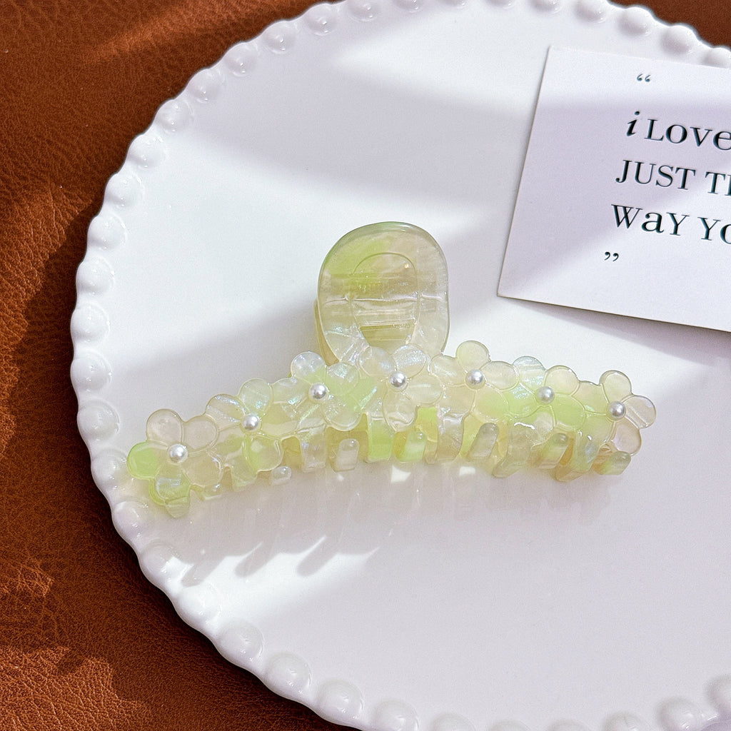 Blossom Cluster Rhinestone Hair Claw Clip - Green