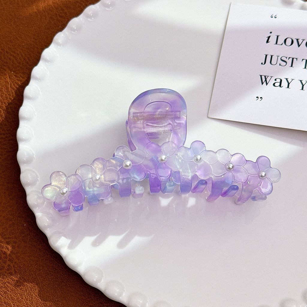 Blossom Cluster Rhinestone Hair Claw Clip - Purple