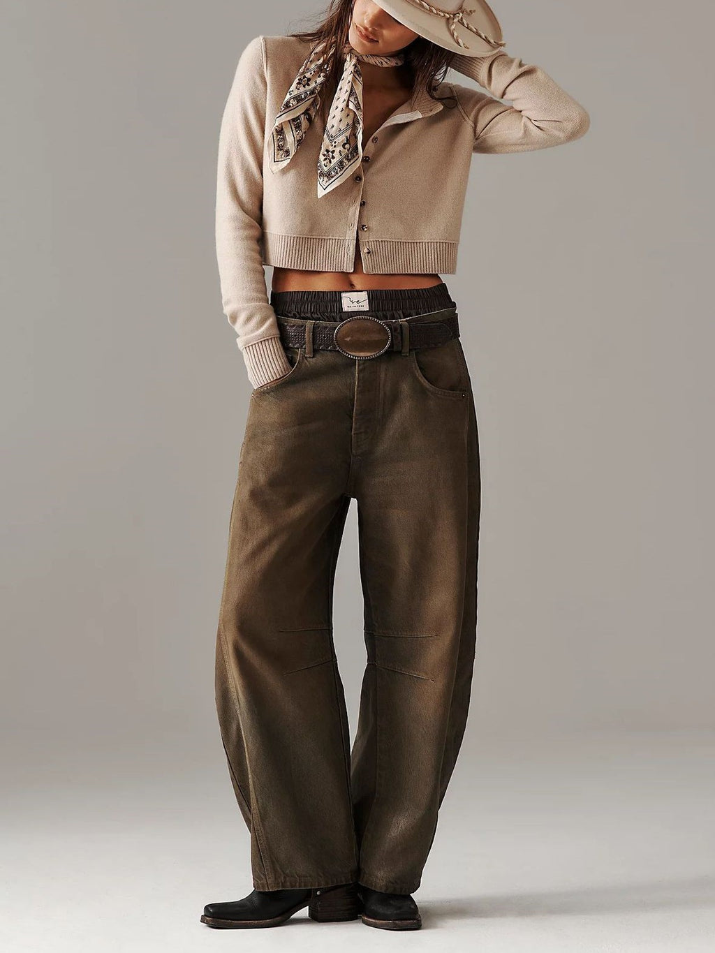 Slim Fit Cropped Button Up Cardigan - Khaki - 2