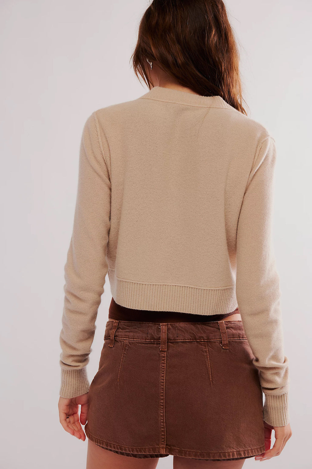 Slim Fit Cropped Button Up Cardigan - Khaki - 4