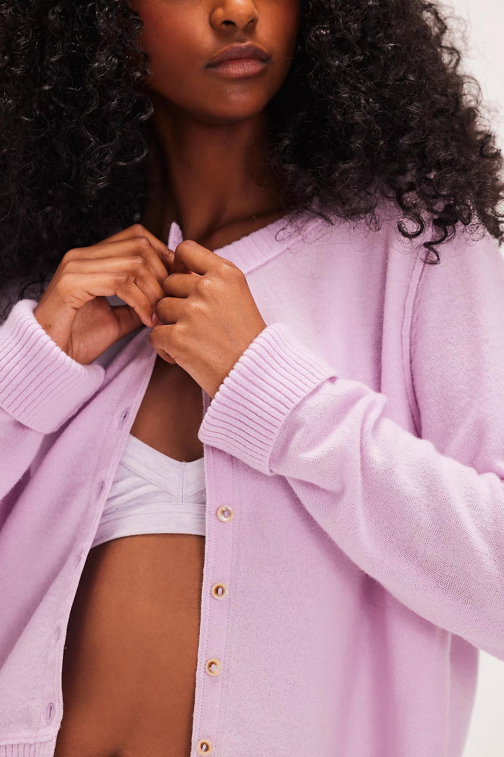 Slim Fit Cropped Button Up Cardigan - Pink - 1