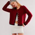Slim Fit Cropped Button Up Cardigan - WineRed