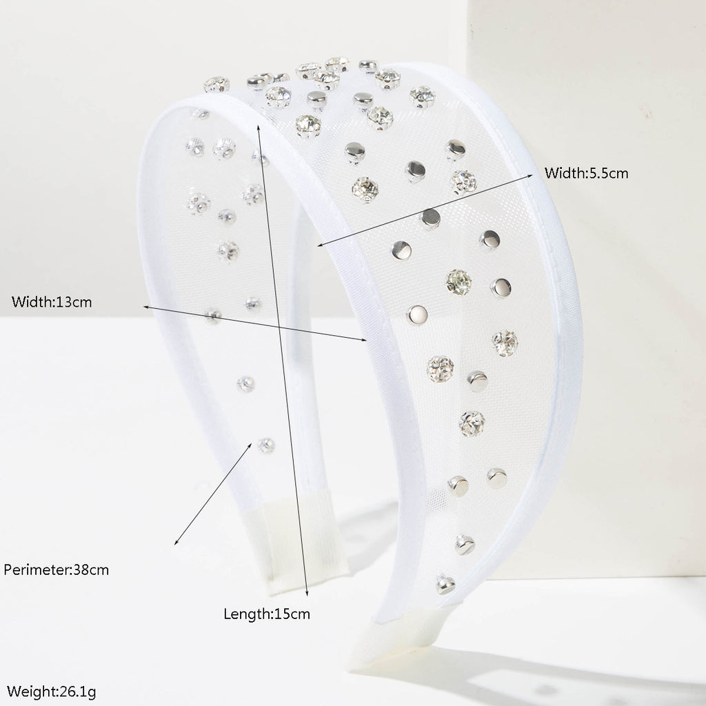 Sheer Tulle Headband With Crystal Studs
