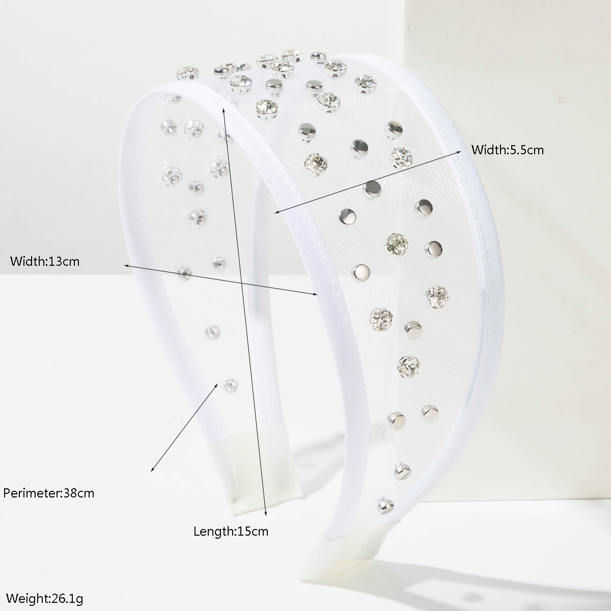 Sheer Tulle Headband With Crystal Studs