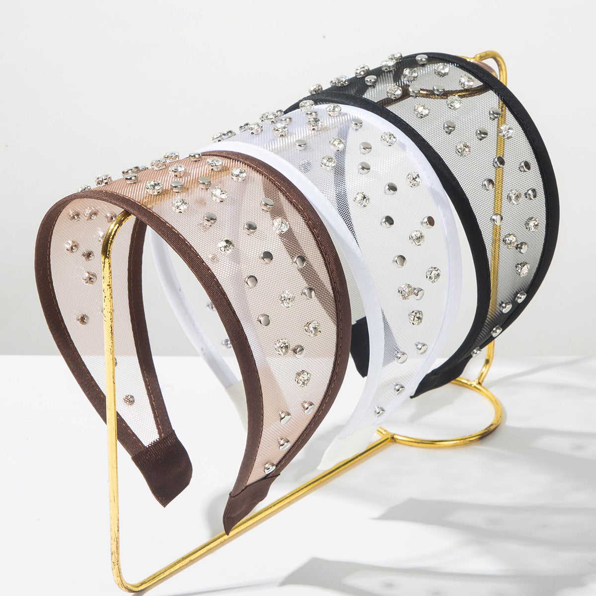 Sheer Tulle Headband With Crystal Studs - view 1