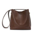 Genuine Leather Bucket Shoulder Bag - Coffee