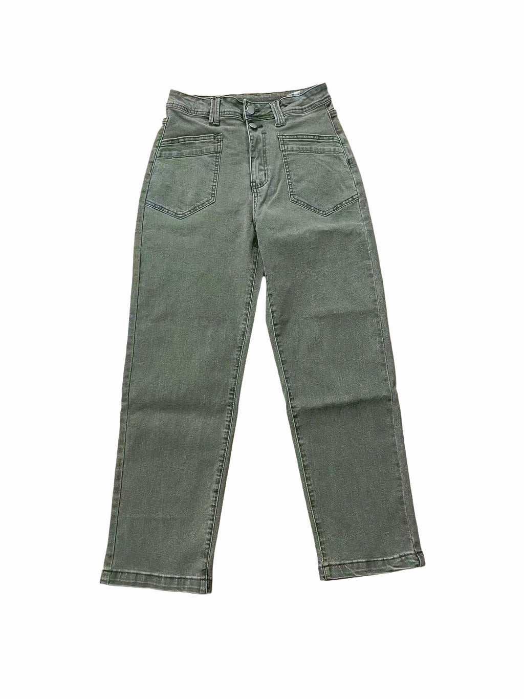 Washed Olive Tapered Barrel Leg Jeans