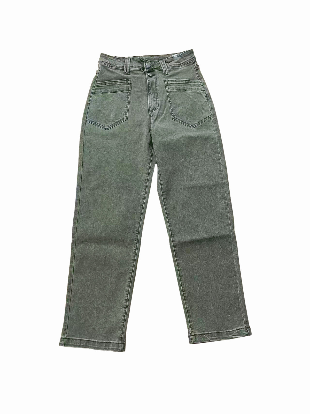 Washed Olive Tapered Barrel Leg Jeans
