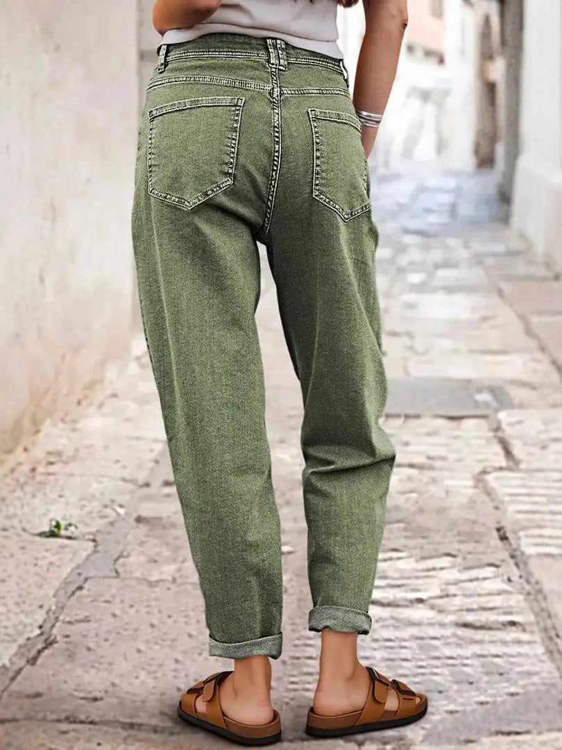 Washed Olive Tapered Barrel Leg Jeans - view 1