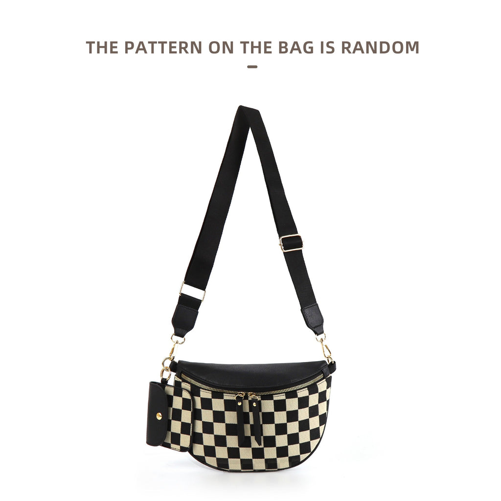 Half Moon Sling Bag with Card Pouch - Black Check