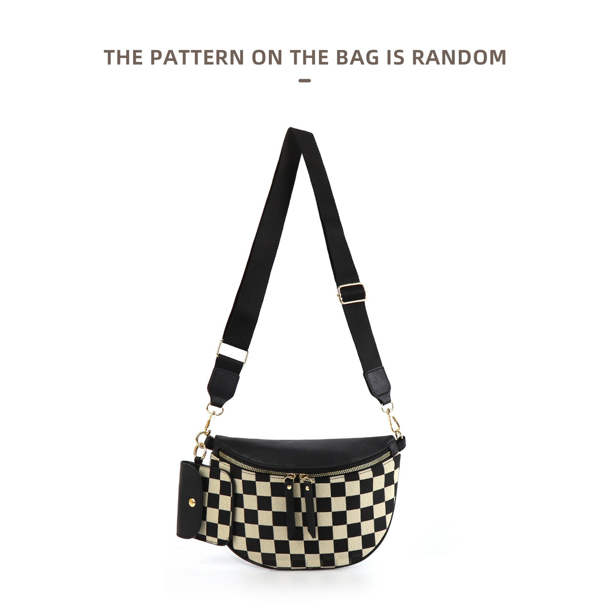 Half Moon Sling Bag with Card Pouch - Black Check