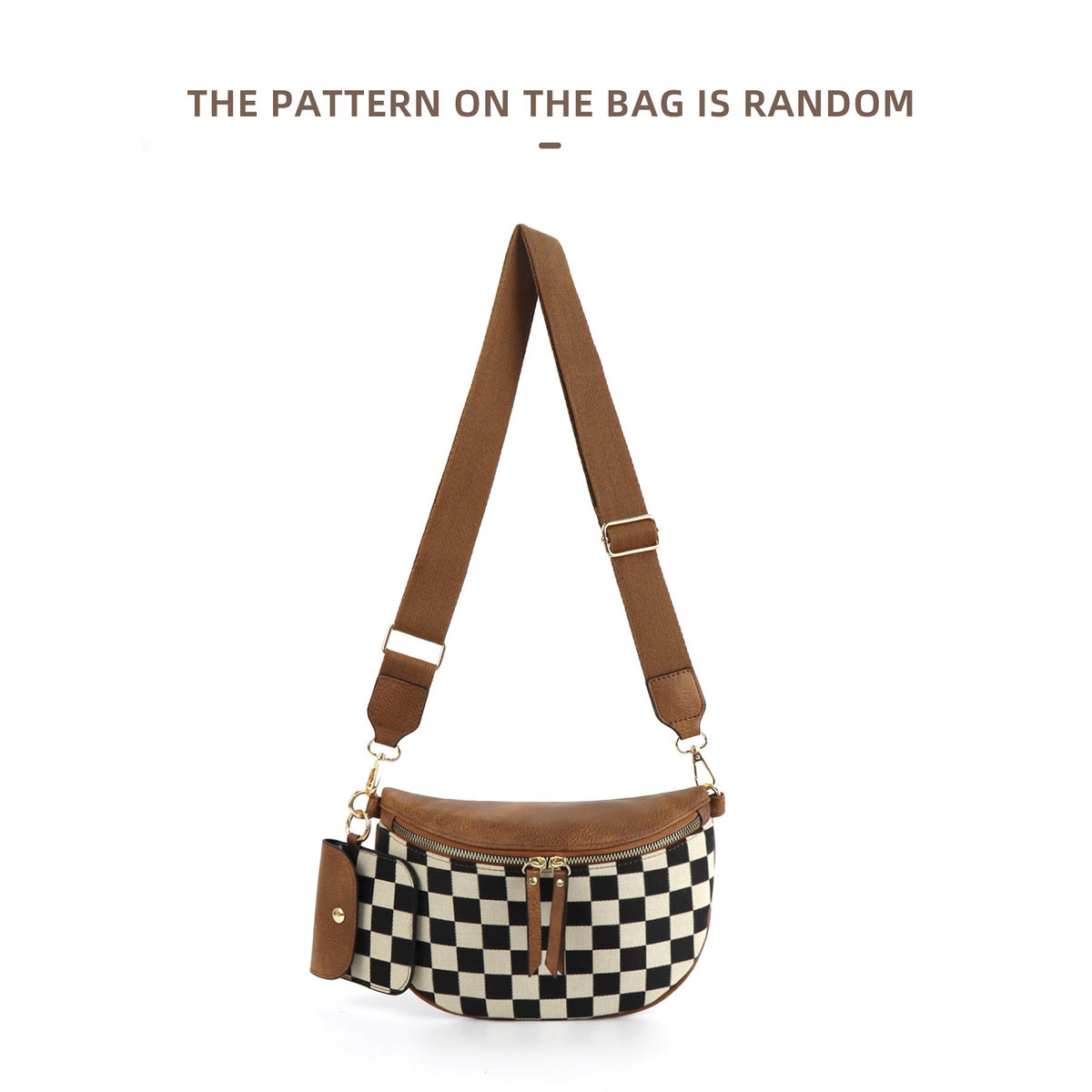 Half Moon Sling Bag with Card Pouch - Brown Check