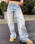 Vintage Wash Mid Rise Wide Leg Jeans - Blue-Black
