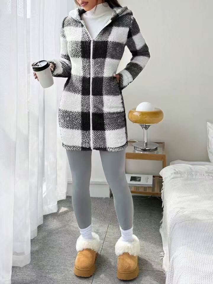Plaid Sherpa Hooded Zip Front Jacket - view 1