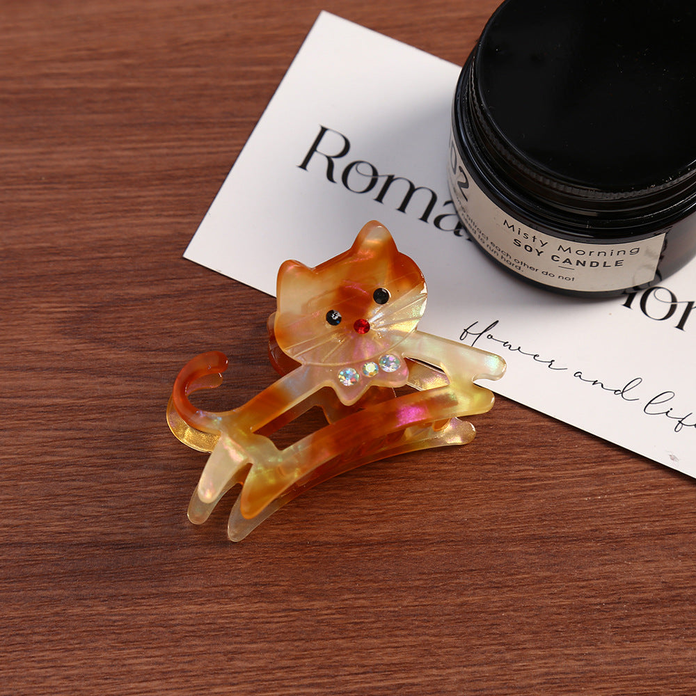 Rhinestone Kitten Hair Claw Clip - Orange