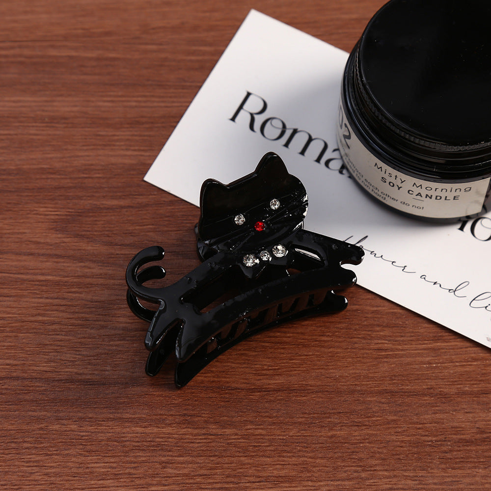 Rhinestone Kitten Hair Claw Clip - black