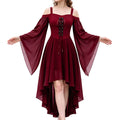 Lace Up Cold Shoulder High Low Gothic Dress - Red