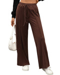 Soft Knit High Waist Wide Leg Pants - Coffee