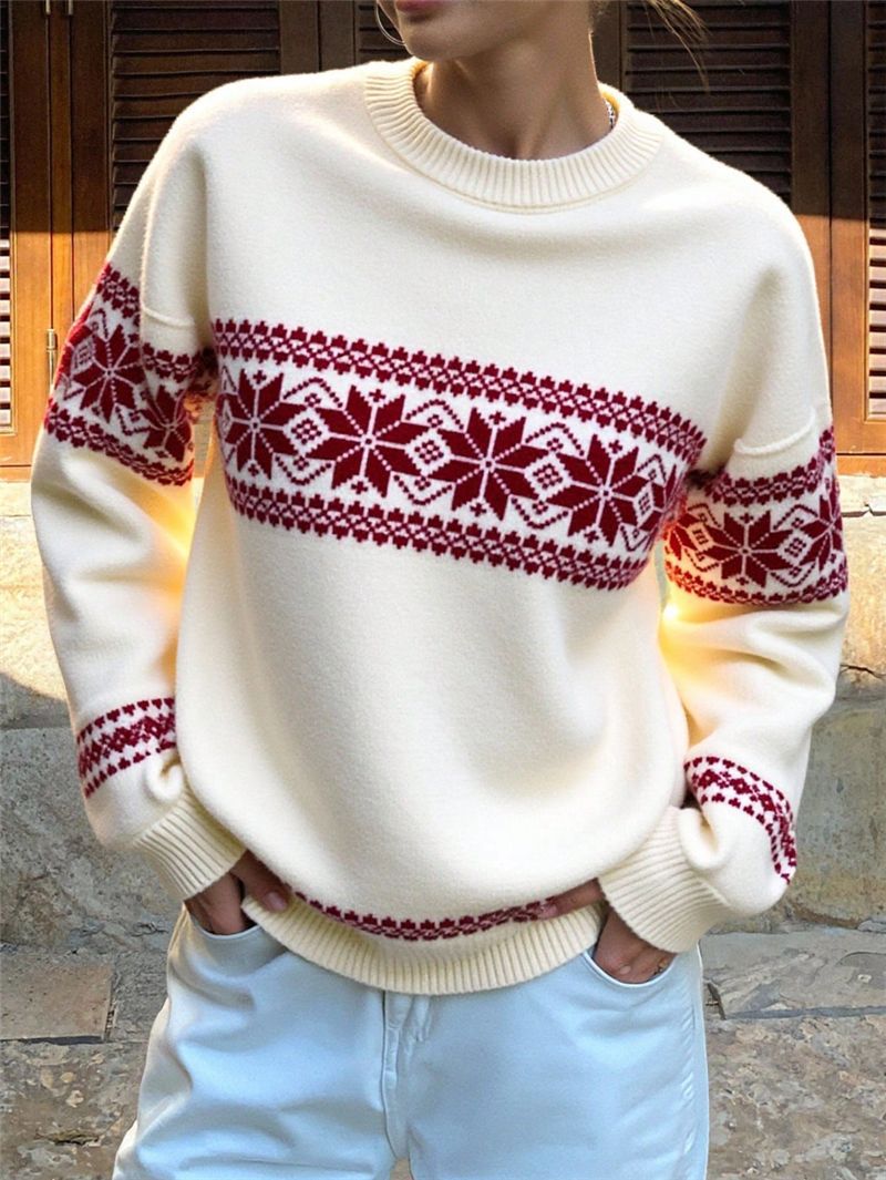 Fair Isle Snowflake Crewneck Christmas Sweater - Beige