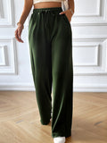 Drawstring Elastic Waist Wide Leg Trousers - Military Green