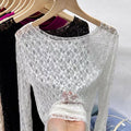 Wide Round Neck Lace Layering Top - white