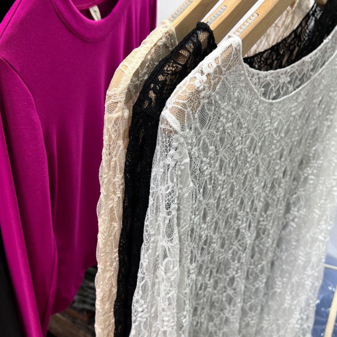 Wide Round Neck Lace Layering Top - white - 1
