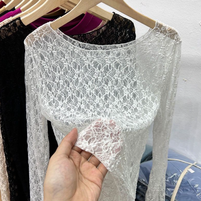 Wide Round Neck Lace Layering Top - white - 2