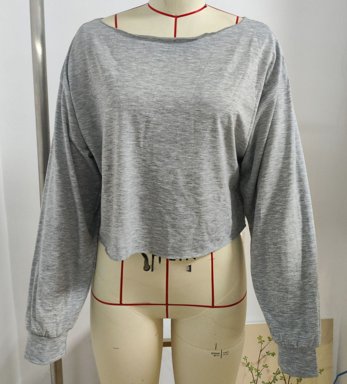 Batwing Sleeve Boat Neck Crop Tee - Grey - 1