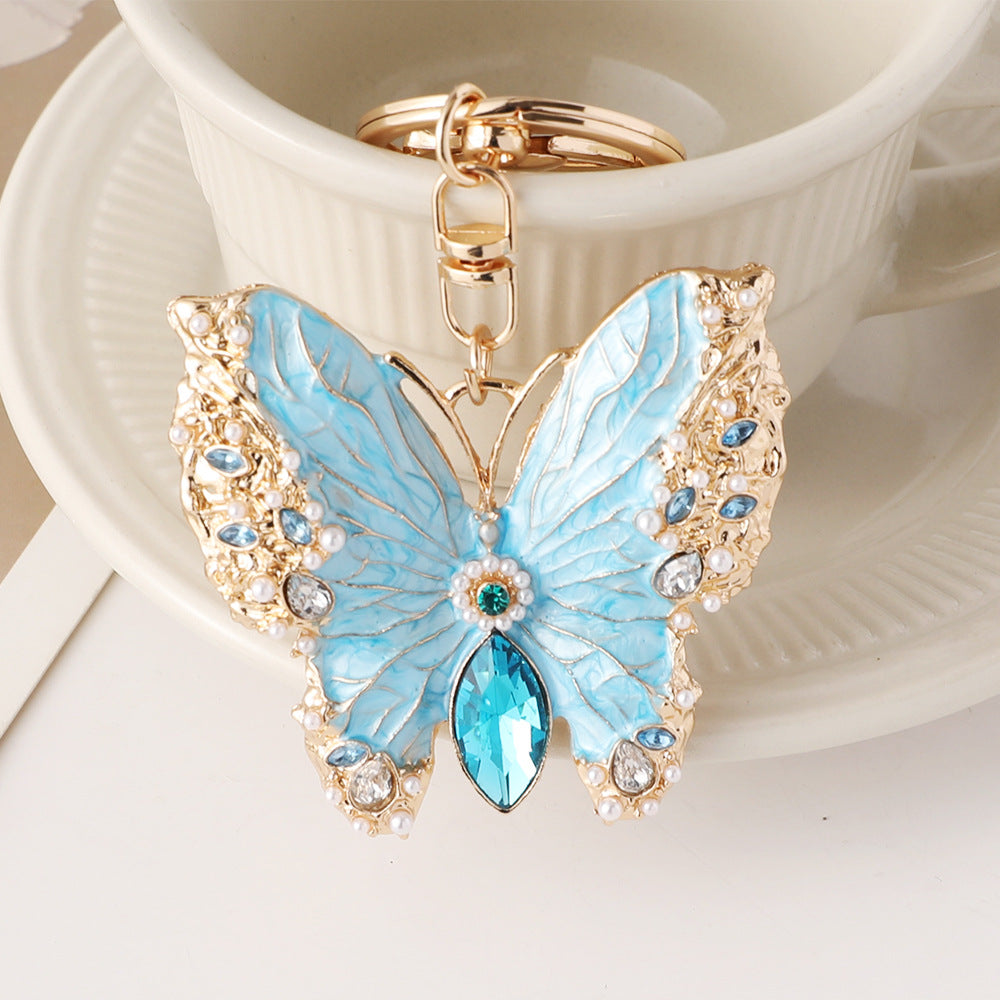 Glazed Wing Butterfly Keychain Charm - Blue