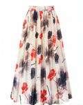 Watercolor Floral Chiffon Maxi Skirt - Begie
