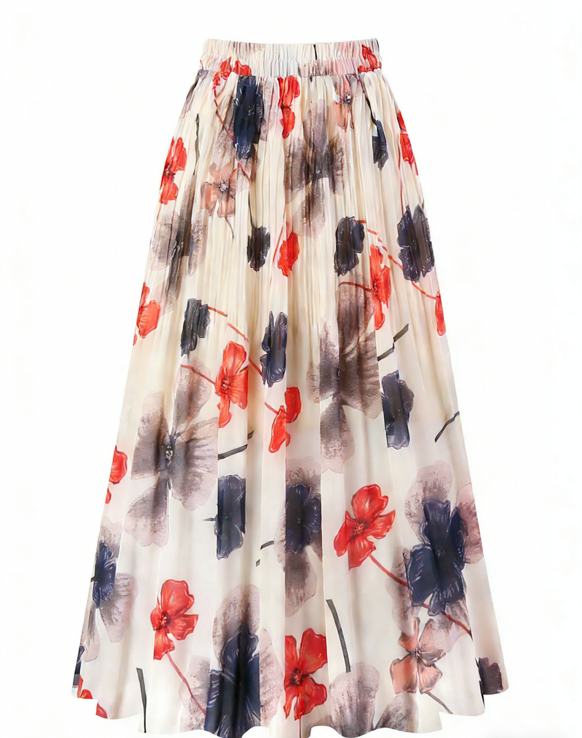 Watercolor Floral Chiffon Maxi Skirt - Begie