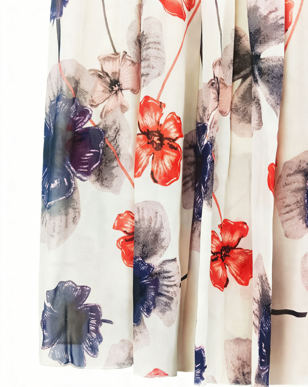 Watercolor Floral Chiffon Maxi Skirt - Begie - 2