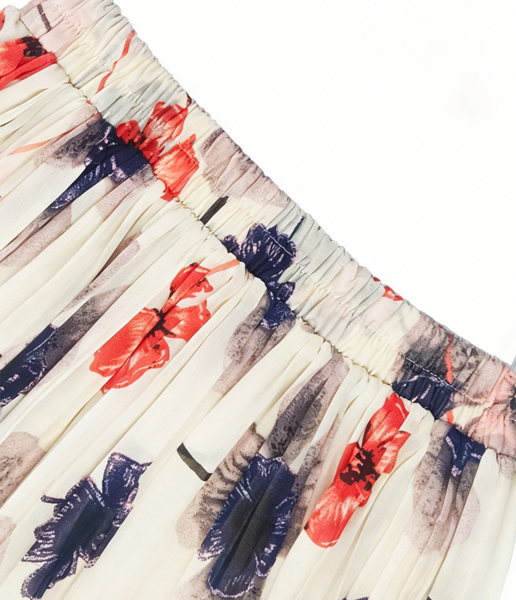 Watercolor Floral Chiffon Maxi Skirt - Begie - 3