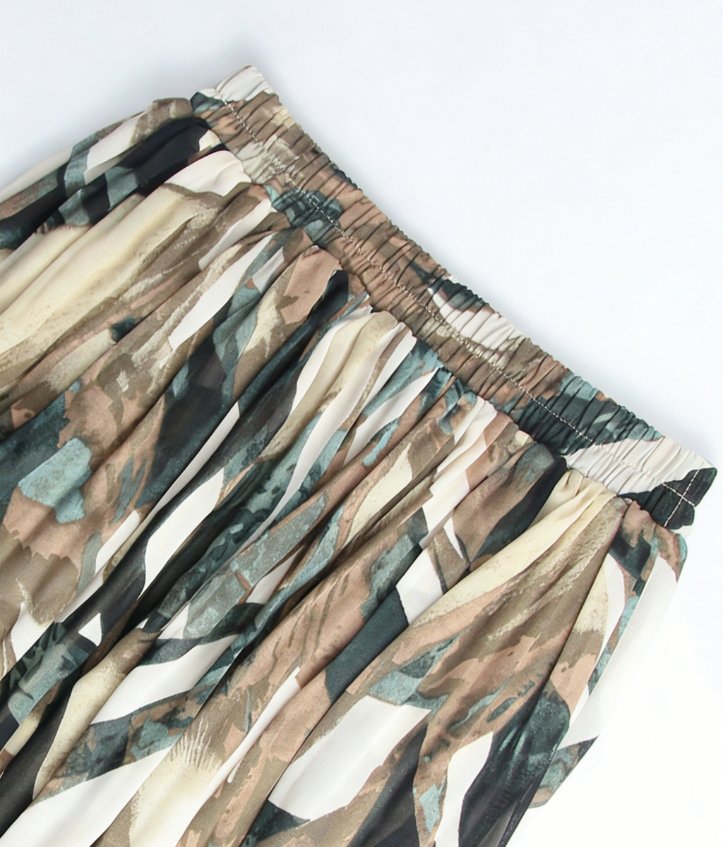 Watercolor Floral Chiffon Maxi Skirt - Green - 4
