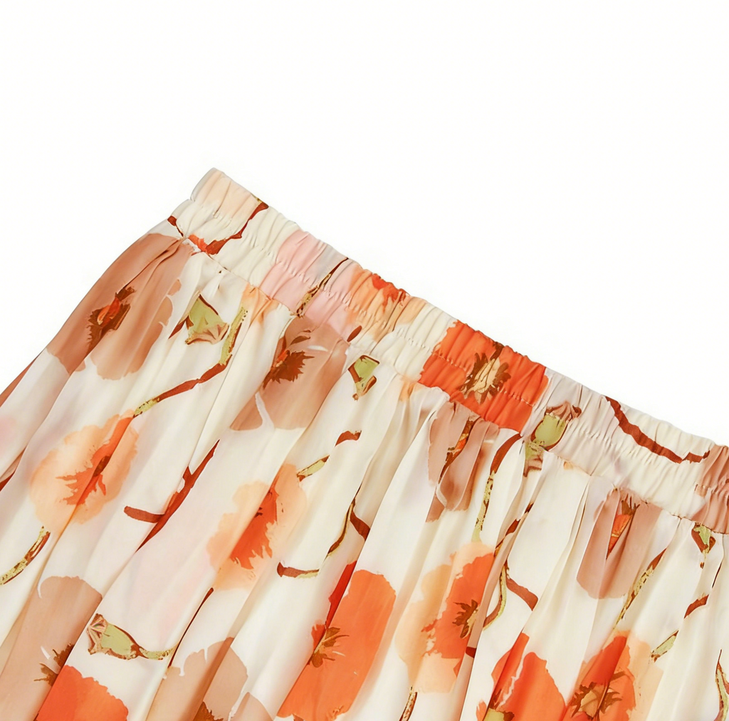 Watercolor Floral Chiffon Maxi Skirt - Yellow - 1