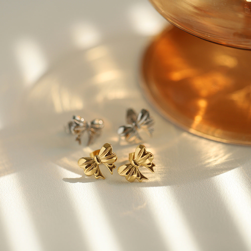 Petite Sculpted Bow Stud Earrings - Gold - 1