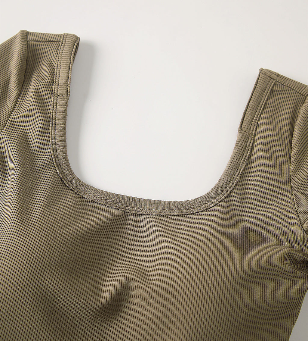 Ribbed Open Back Long Sleeve Crop Top - view 1