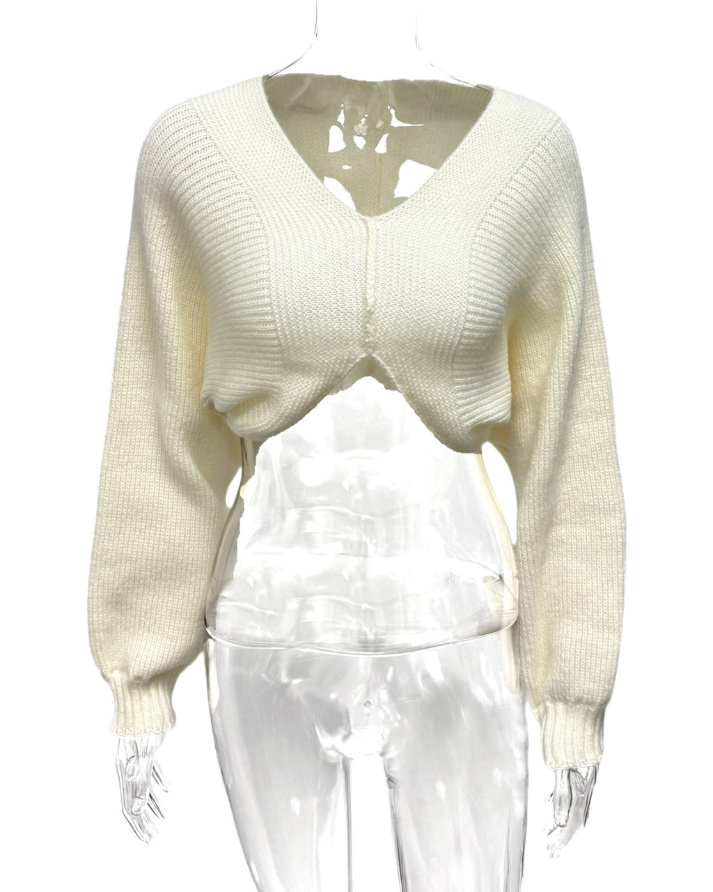 Ribbed Bolero Shrug Knit Sweater - Off-White - 1