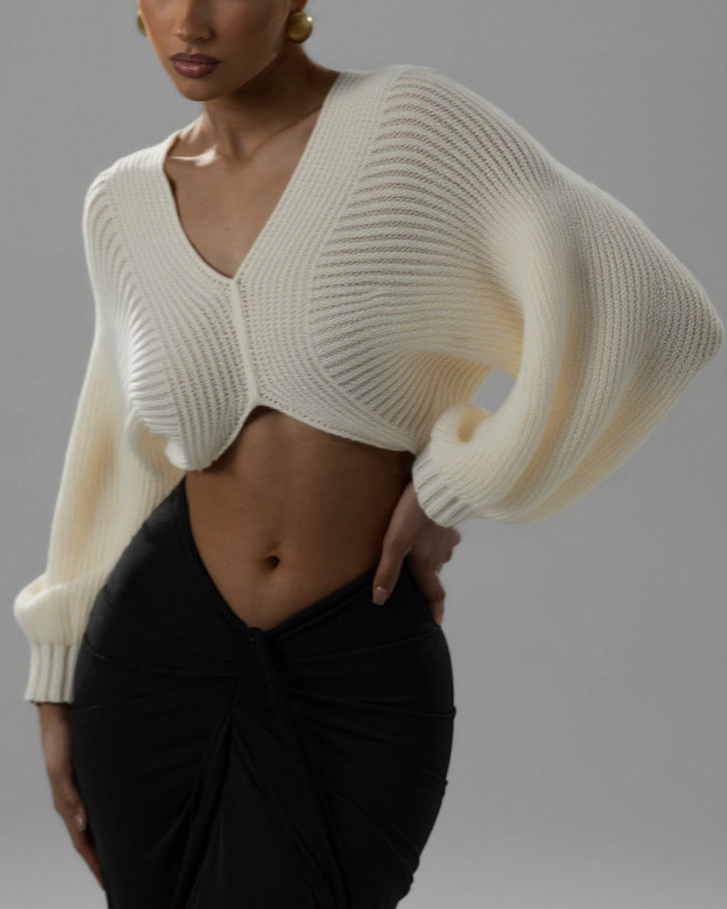 Ribbed Bolero Shrug Knit Sweater - Off-White - 2