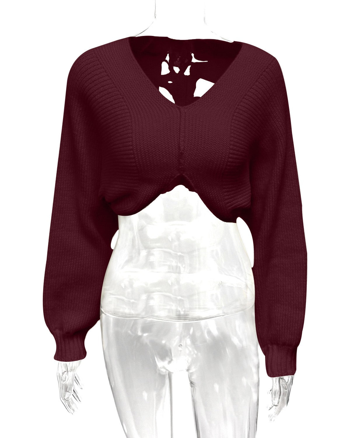 Ribbed Bolero Shrug Knit Sweater - Wine-Red