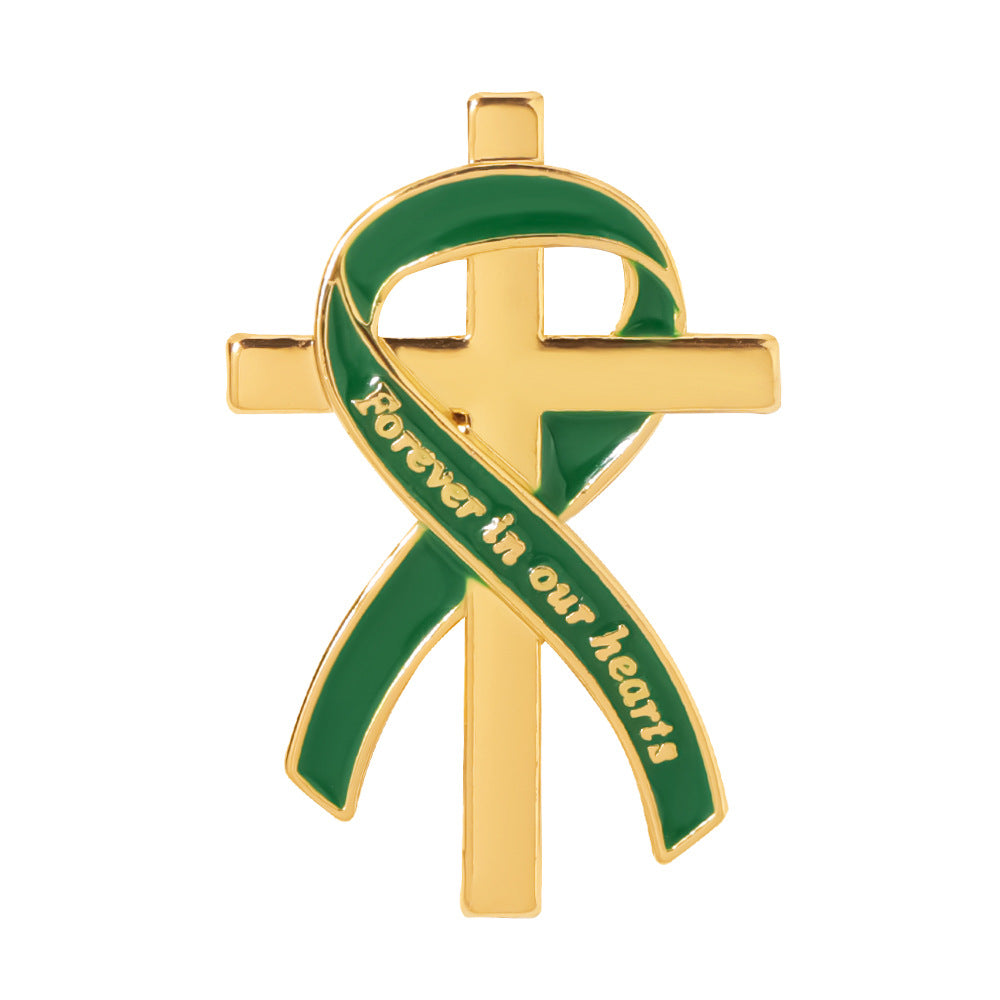 Memorial Ribbon Cross Pin Brooch Keepsake - C3
