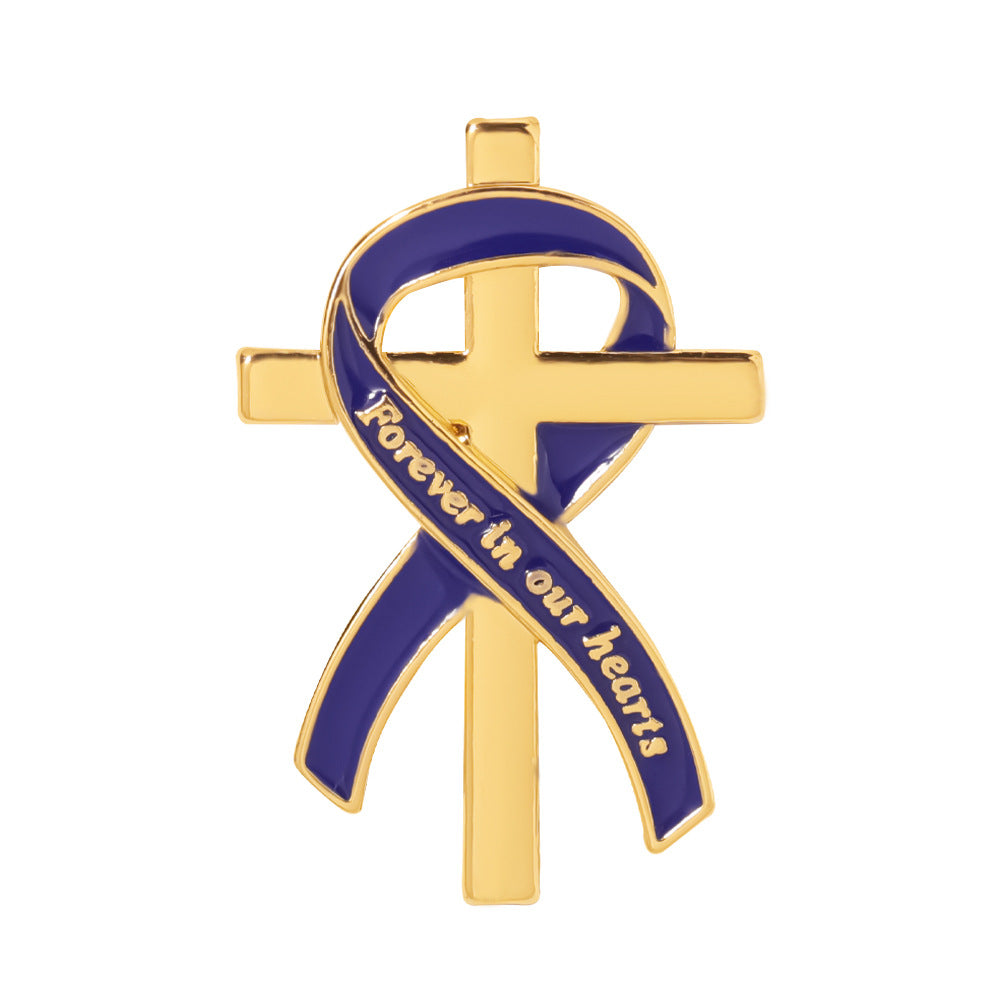Memorial Ribbon Cross Pin Brooch Keepsake - C4