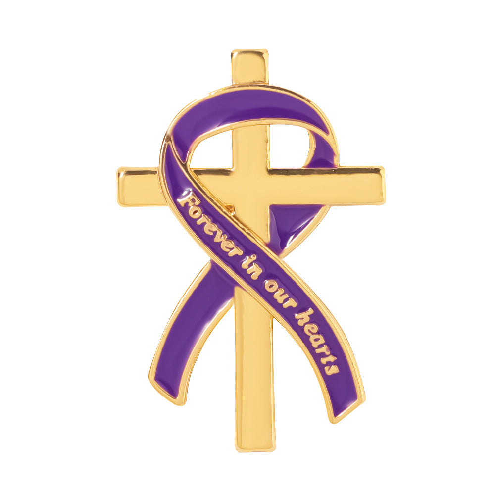Memorial Ribbon Cross Pin Brooch Keepsake - C5