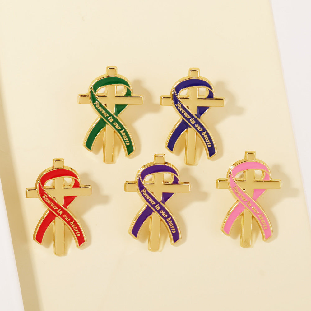 Memorial Ribbon Cross Pin Brooch Keepsake