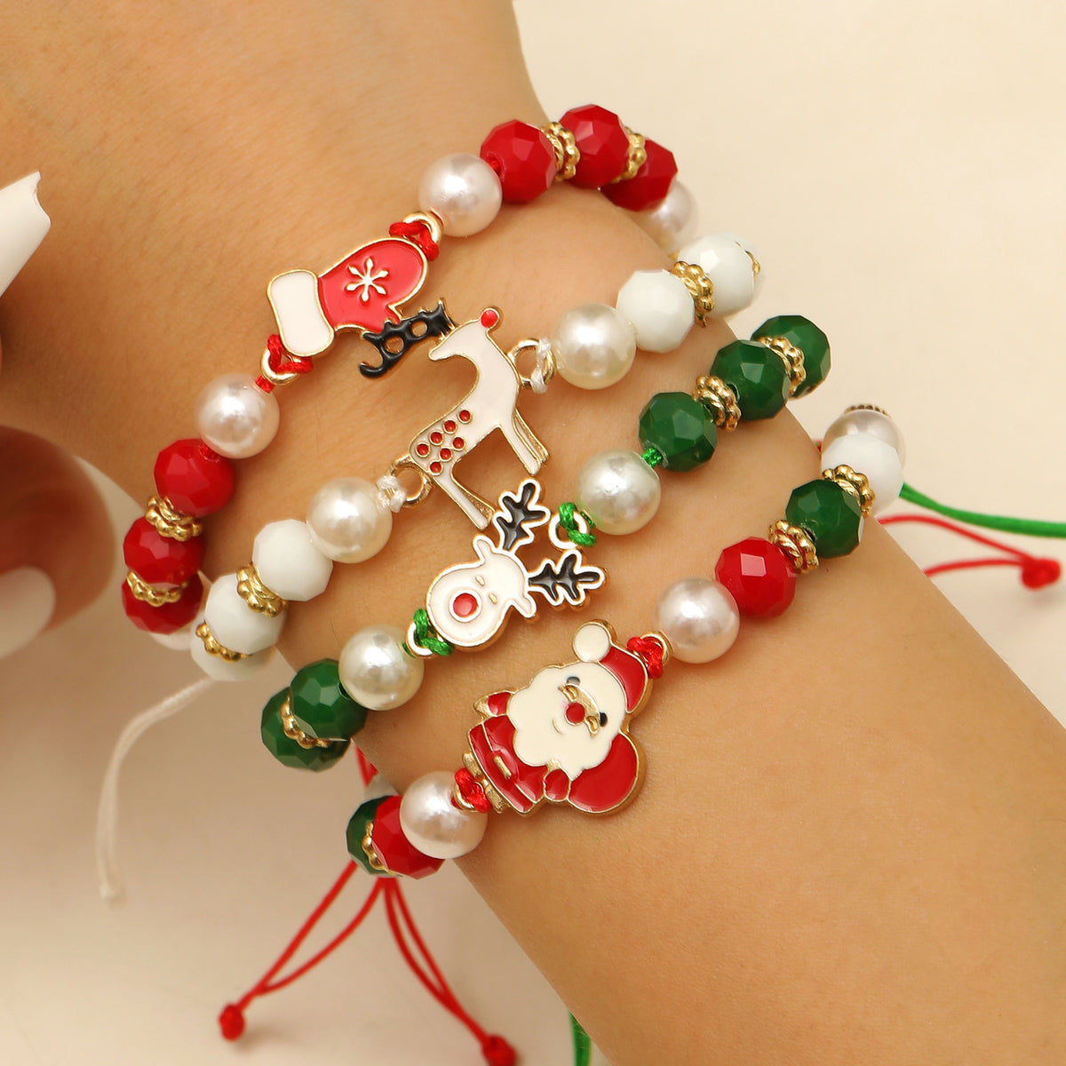 Holiday Charm Beaded Stretch Bracelet Set - C1