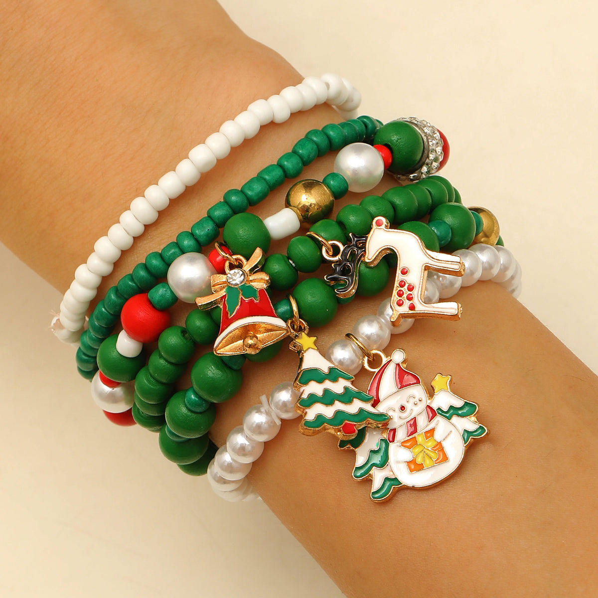 Holiday Charm Beaded Stretch Bracelet Set - C4
