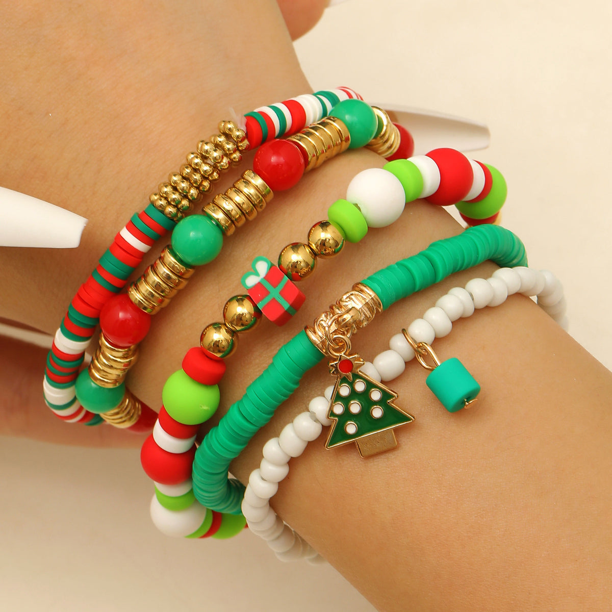 Holiday Charm Beaded Stretch Bracelet Set - C5