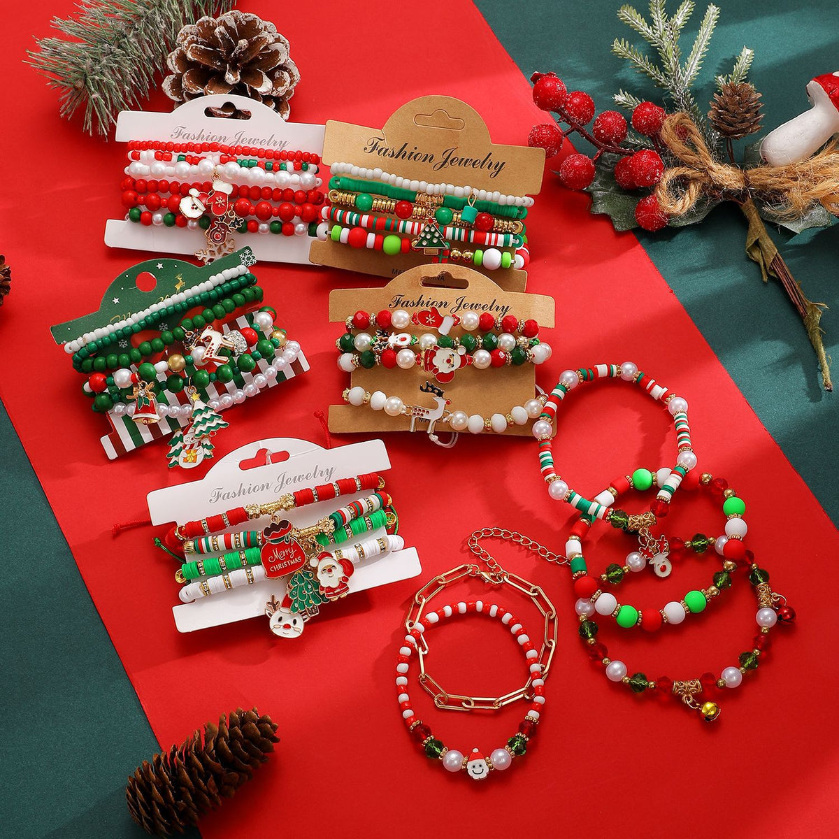 Holiday Charm Beaded Stretch Bracelet Set