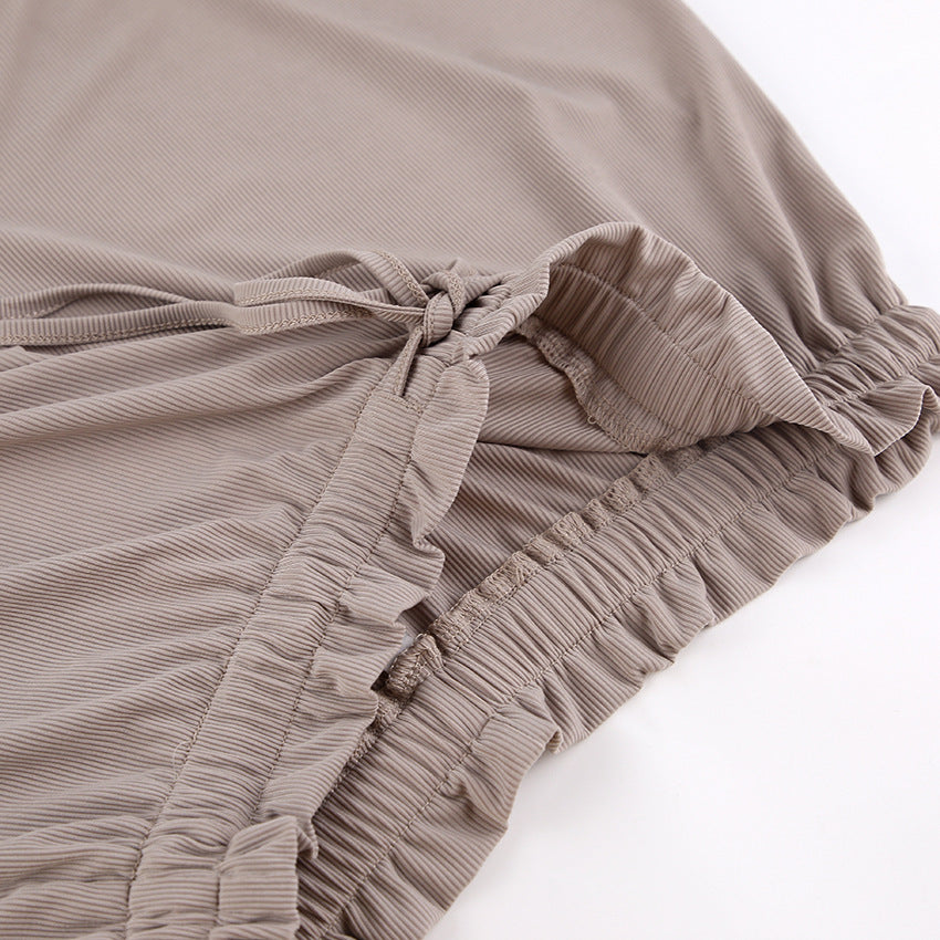 Ribbed Cami Shorts and Robe Pajama Set - Brown - 3